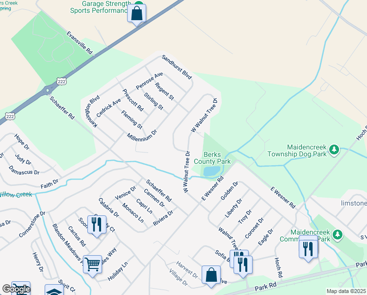 map of restaurants, bars, coffee shops, grocery stores, and more near 385 West Walnut Tree Drive in Blandon