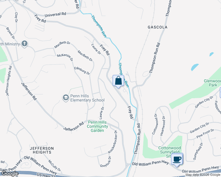 map of restaurants, bars, coffee shops, grocery stores, and more near 212 McAlister Drive in Pittsburgh