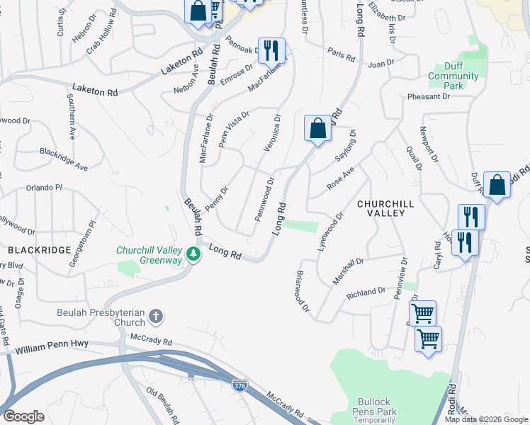 map of restaurants, bars, coffee shops, grocery stores, and more near 818 Pennwood Drive in Pittsburgh