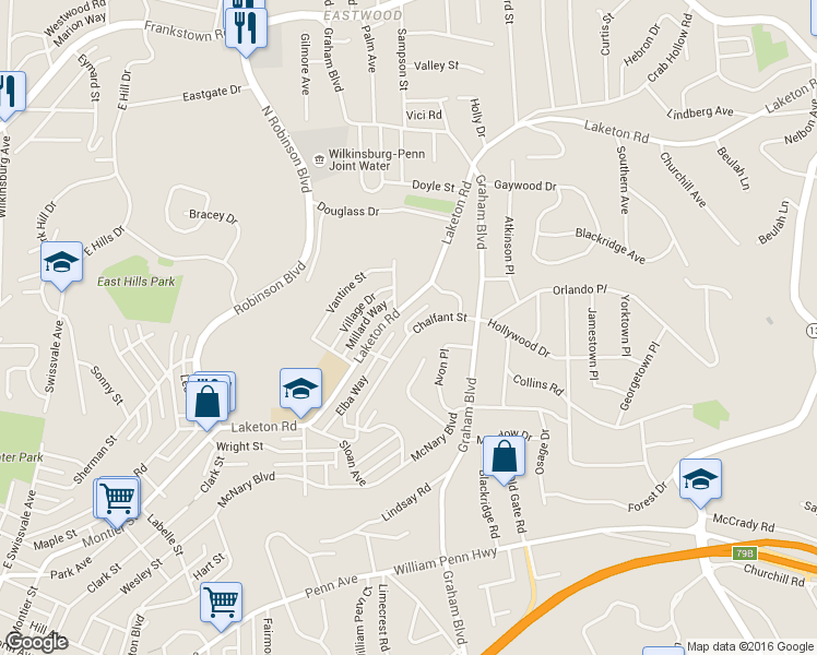 map of restaurants, bars, coffee shops, grocery stores, and more near 1501-1549 Turner Street in Wilkinsburg