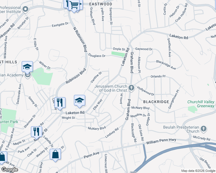 map of restaurants, bars, coffee shops, grocery stores, and more near 2201 Chalfant Street in Pittsburgh