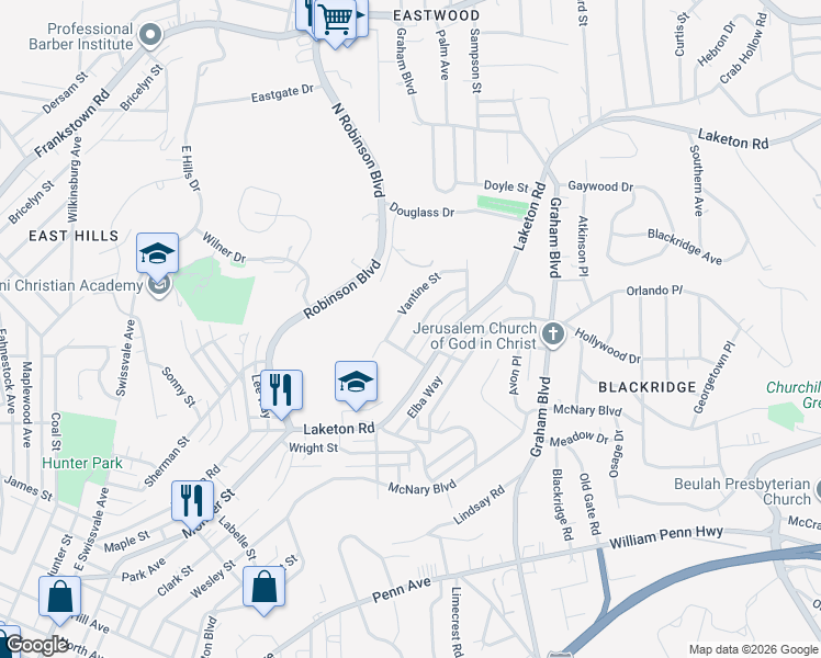 map of restaurants, bars, coffee shops, grocery stores, and more near 2117 Village Drive in Pittsburgh