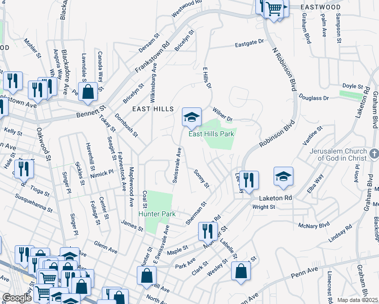 map of restaurants, bars, coffee shops, grocery stores, and more near 2099 Calistoga Place in Pittsburgh