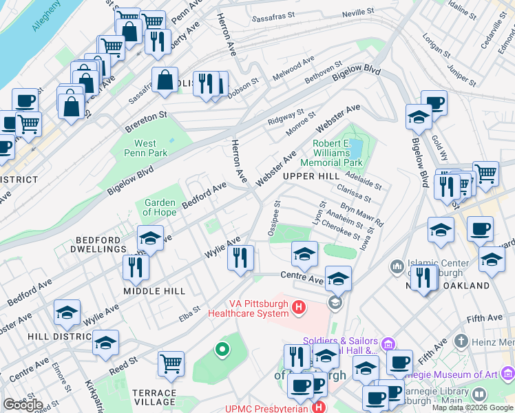 map of restaurants, bars, coffee shops, grocery stores, and more near 631 Herron Avenue in Pittsburgh