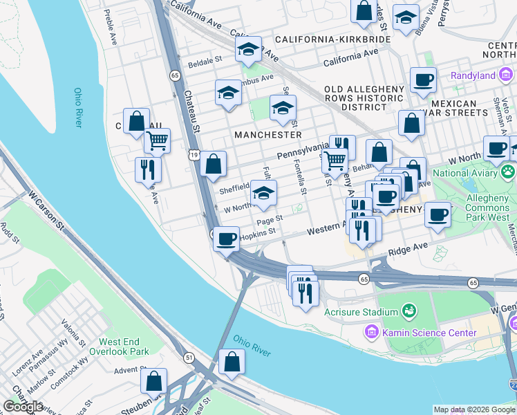 map of restaurants, bars, coffee shops, grocery stores, and more near 32 Faulsey Way in Pittsburgh