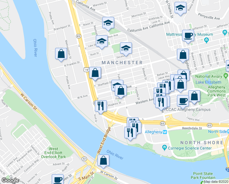 map of restaurants, bars, coffee shops, grocery stores, and more near 32 Faulsey Way in Pittsburgh