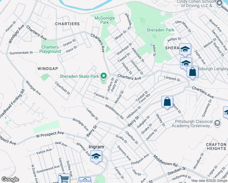 map of restaurants, bars, coffee shops, grocery stores, and more near 1361 Jeffers Street in Pittsburgh
