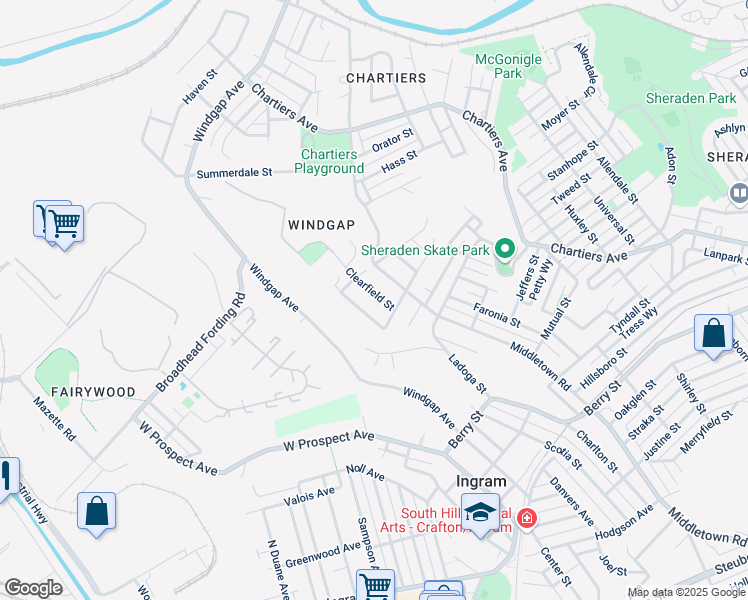 map of restaurants, bars, coffee shops, grocery stores, and more near 3408 Clearfield Street in Pittsburgh