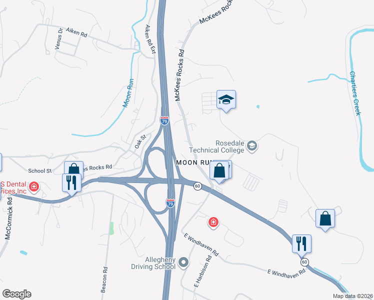 map of restaurants, bars, coffee shops, grocery stores, and more near 103 Lorish Road in Pittsburgh