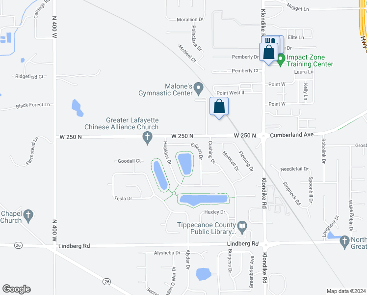 map of restaurants, bars, coffee shops, grocery stores, and more near 3349 Edison Drive in West Lafayette