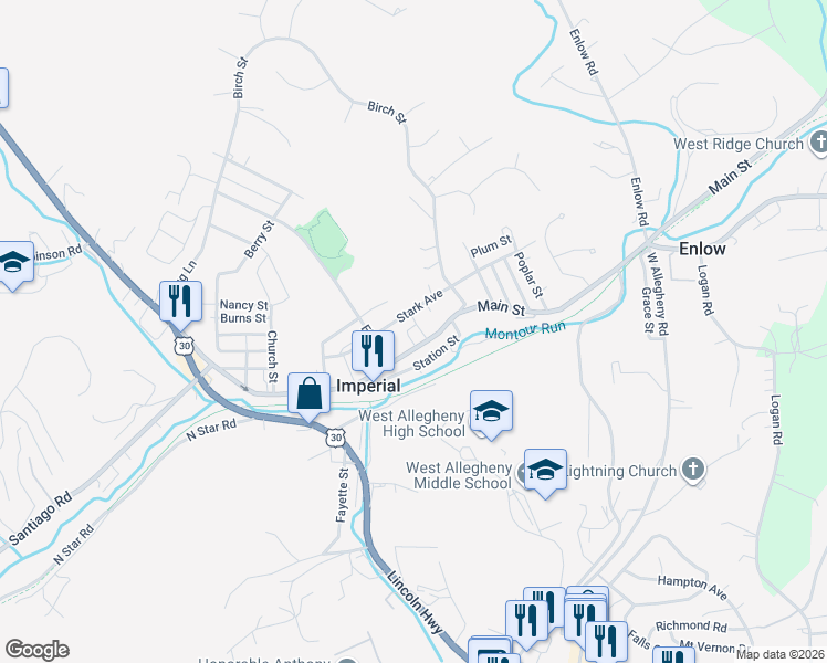 map of restaurants, bars, coffee shops, grocery stores, and more near 353 Main Street in Imperial