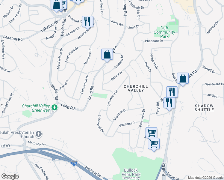 map of restaurants, bars, coffee shops, grocery stores, and more near 189 Rosewood Drive in Pittsburgh