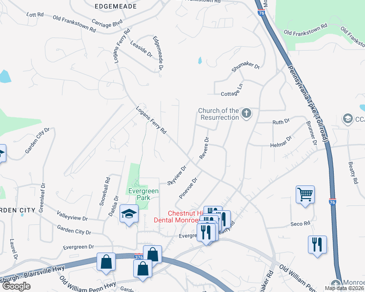 map of restaurants, bars, coffee shops, grocery stores, and more near 3983 Logans Ferry Road in Monroeville