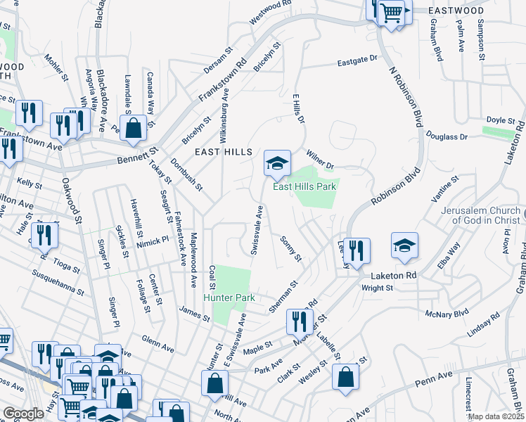map of restaurants, bars, coffee shops, grocery stores, and more near 2099 Calistoga Place in Pittsburgh