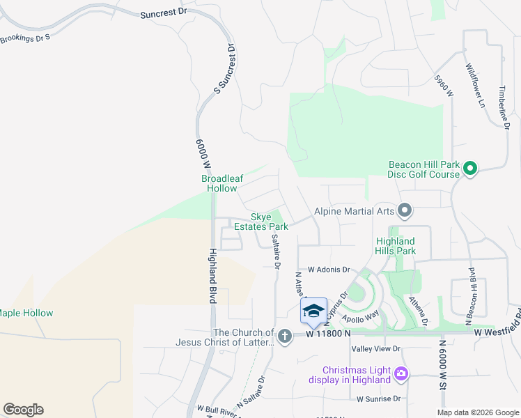 map of restaurants, bars, coffee shops, grocery stores, and more near 6474 West Carrick Way in Highland