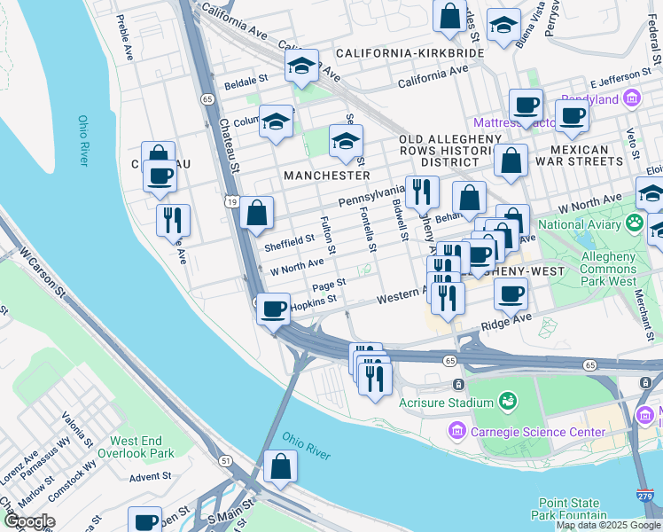 map of restaurants, bars, coffee shops, grocery stores, and more near 32 Faulsey Way in Pittsburgh