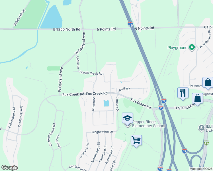 map of restaurants, bars, coffee shops, grocery stores, and more near 2305 Savanna Road in Bloomington