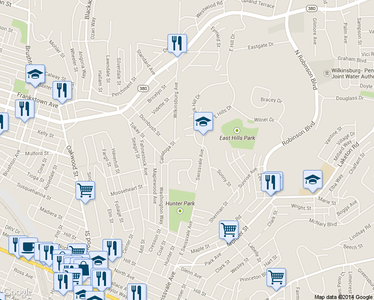 map of restaurants, bars, coffee shops, grocery stores, and more near 131 Crestline Place in Pittsburgh