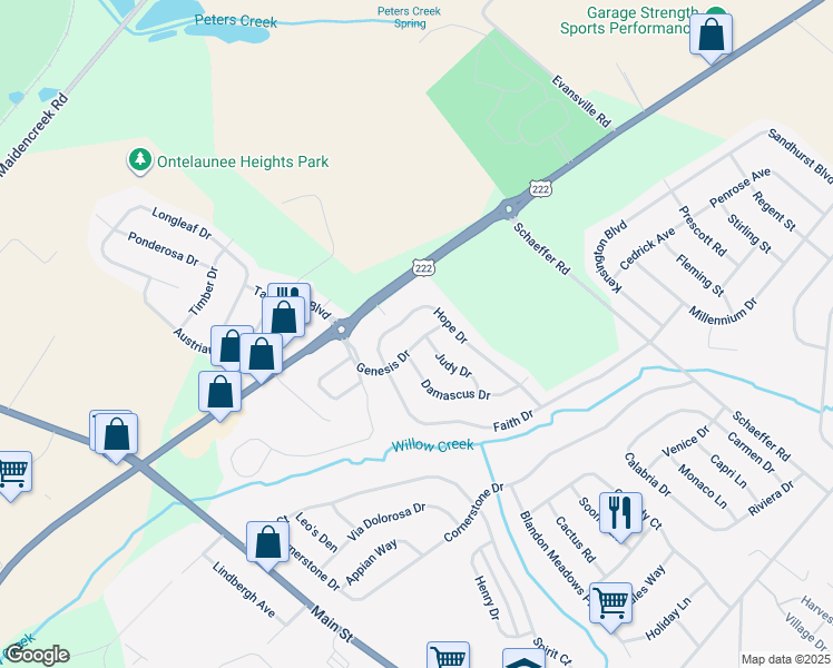 map of restaurants, bars, coffee shops, grocery stores, and more near 220 Genesis Drive in Blandon