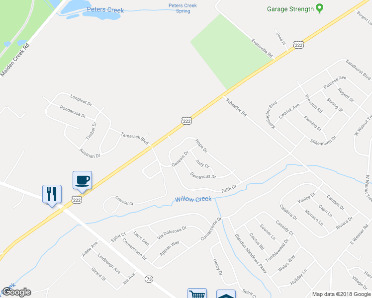 map of restaurants, bars, coffee shops, grocery stores, and more near 220 Genesis Drive in Blandon
