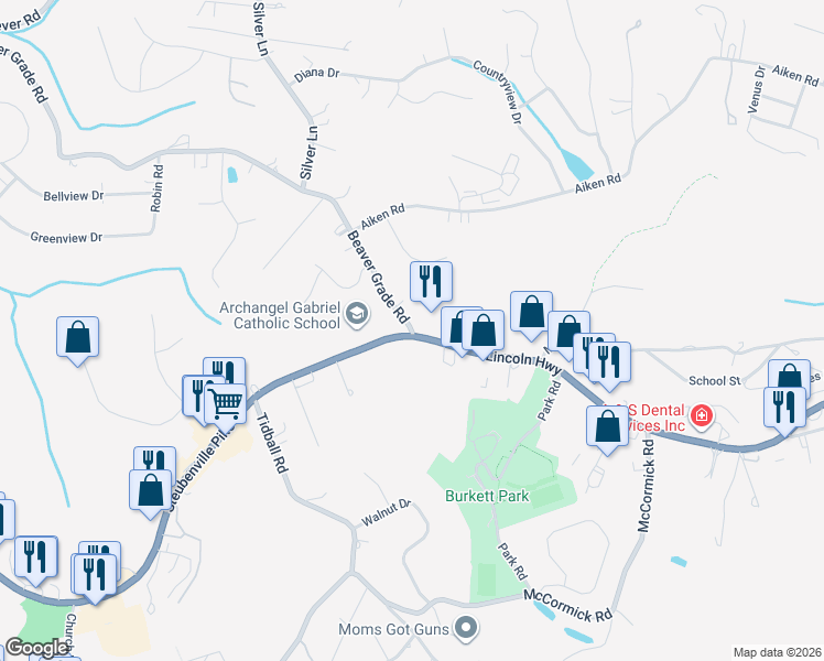 map of restaurants, bars, coffee shops, grocery stores, and more near 5690 Pennsylvania 60 in McKees Rocks