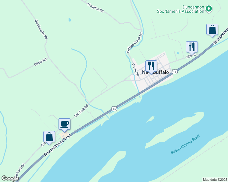 map of restaurants, bars, coffee shops, grocery stores, and more near 158 Old Trail Road in Duncannon