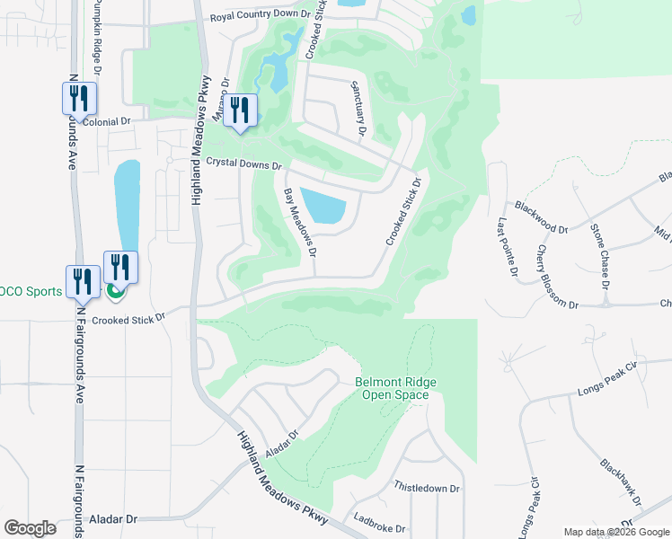 map of restaurants, bars, coffee shops, grocery stores, and more near 5907 Crooked Stick Drive in Windsor