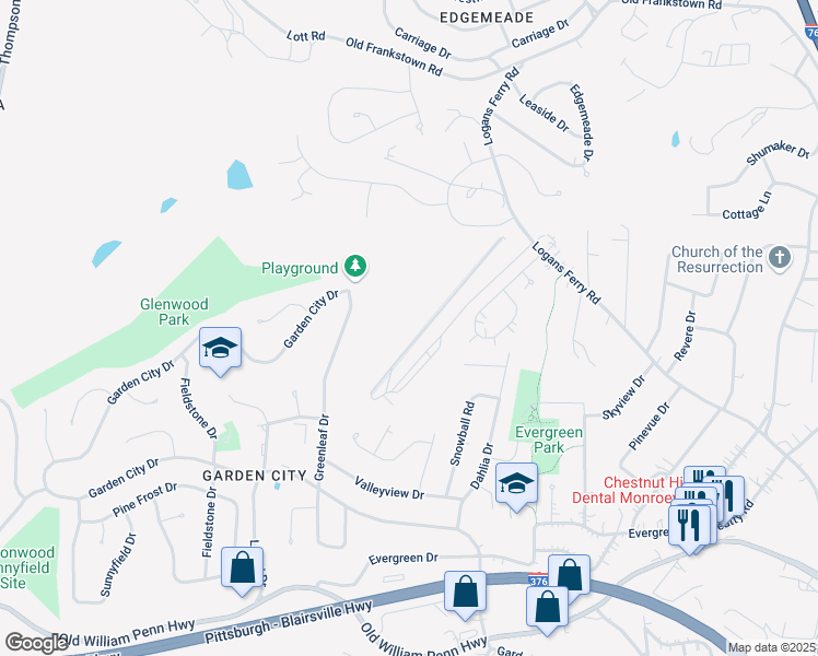 map of restaurants, bars, coffee shops, grocery stores, and more near 3926 Logans Ferry Road in Monroeville