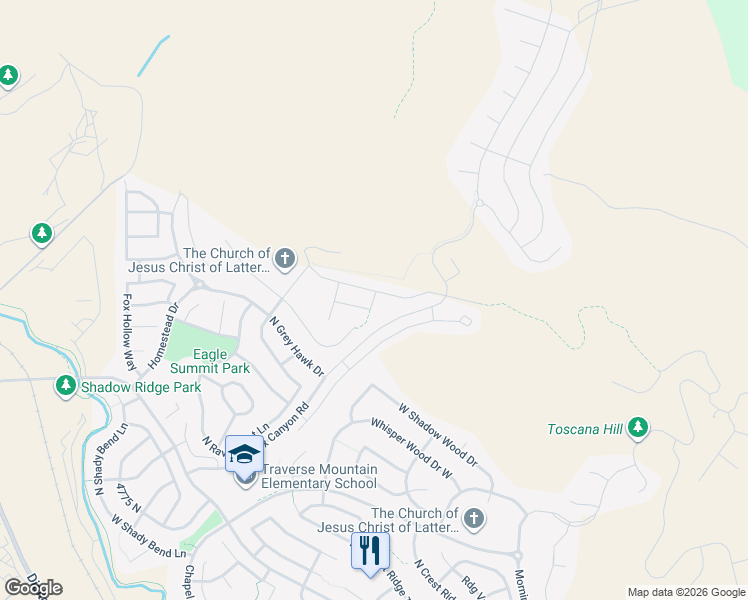 map of restaurants, bars, coffee shops, grocery stores, and more near Hidden Cove Way in Lehi