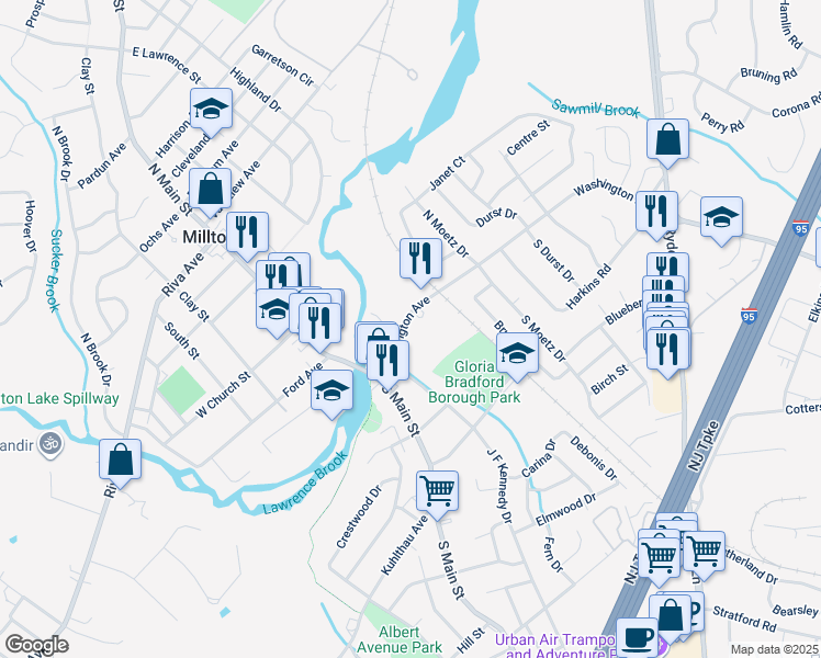 map of restaurants, bars, coffee shops, grocery stores, and more near 40 Washington Avenue in Milltown