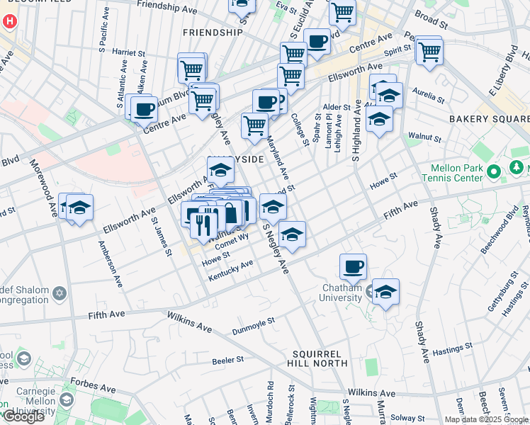 map of restaurants, bars, coffee shops, grocery stores, and more near in Pittsburgh
