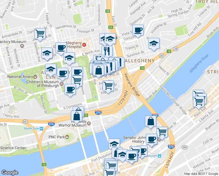 map of restaurants, bars, coffee shops, grocery stores, and more near 510 Pressley Street in Pittsburgh