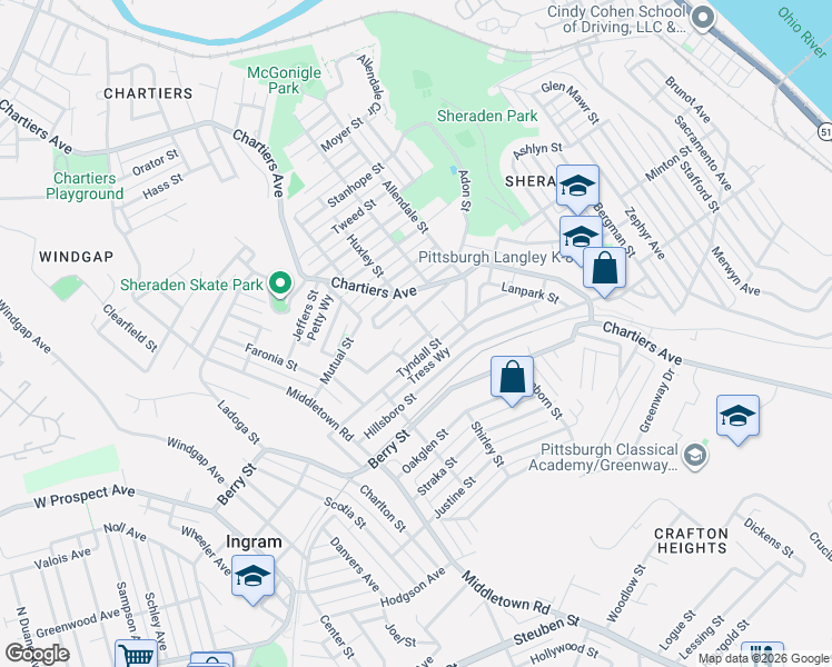 map of restaurants, bars, coffee shops, grocery stores, and more near 1210 Tyndall Street in Pittsburgh