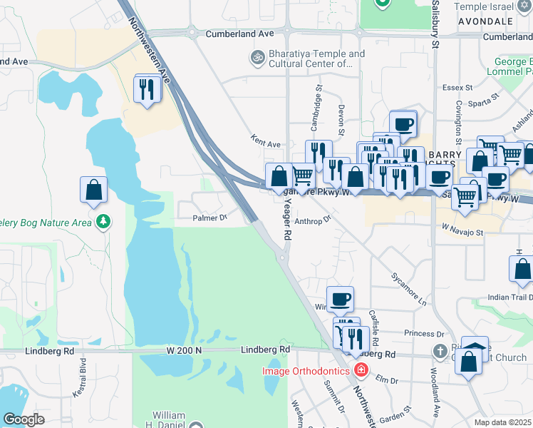 map of restaurants, bars, coffee shops, grocery stores, and more near in West Lafayette
