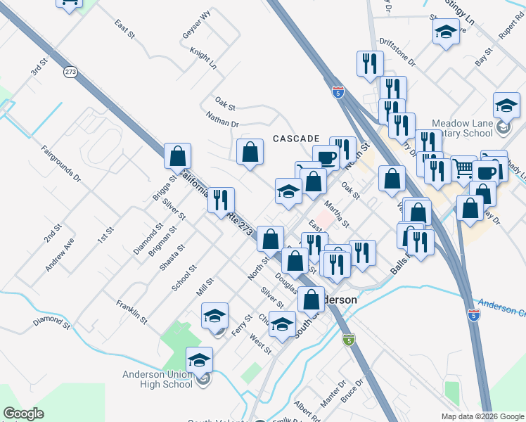 map of restaurants, bars, coffee shops, grocery stores, and more near 2010 Frontier Trail in Anderson