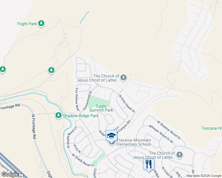 map of restaurants, bars, coffee shops, grocery stores, and more near Grey Hawk Drive in Lehi