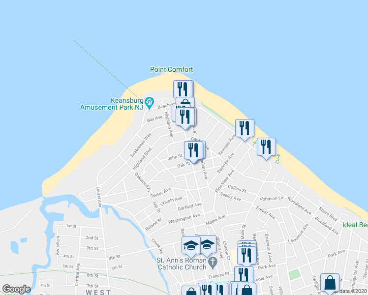 map of restaurants, bars, coffee shops, grocery stores, and more near 75B Carr Avenue in Keansburg