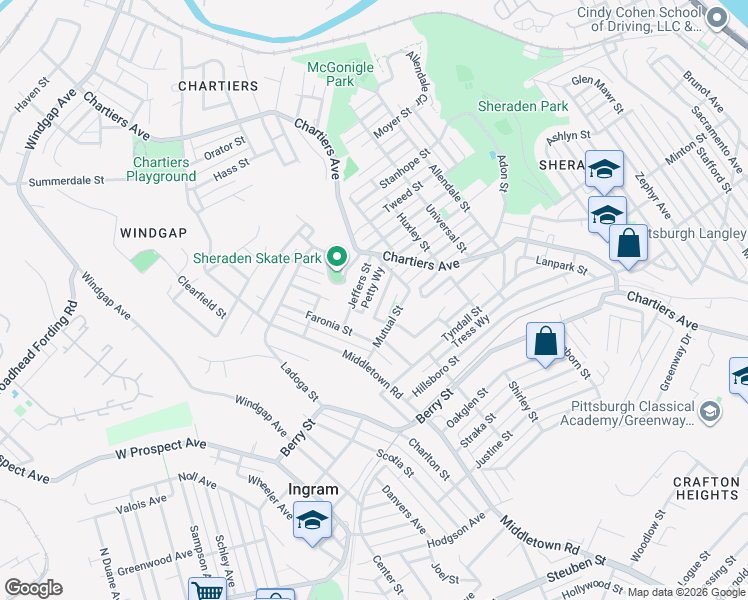 map of restaurants, bars, coffee shops, grocery stores, and more near 1361 Jeffers Street in Pittsburgh