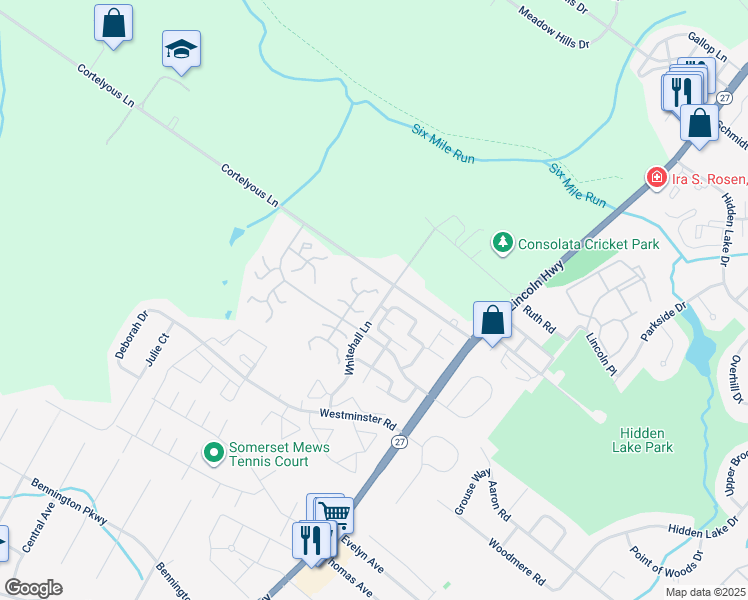 map of restaurants, bars, coffee shops, grocery stores, and more near 3012 Whitehall Lane in Franklin Township