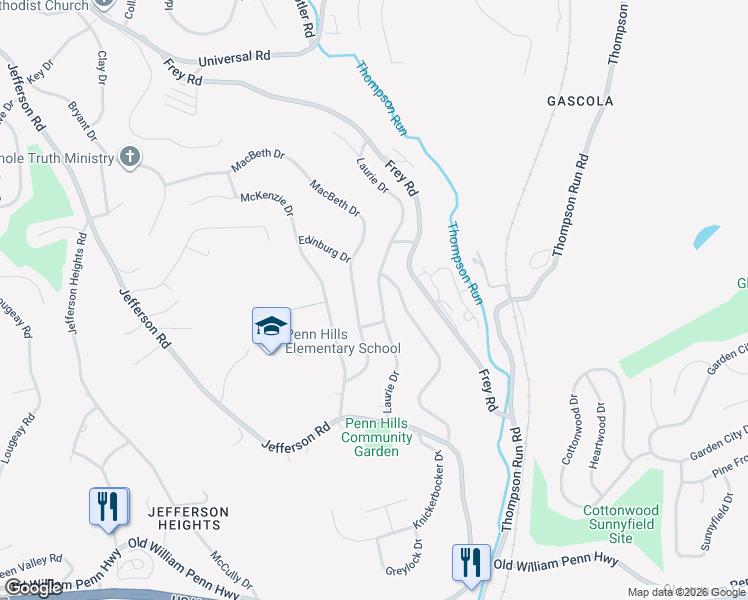 map of restaurants, bars, coffee shops, grocery stores, and more near 204 Laurie Drive in Pittsburgh