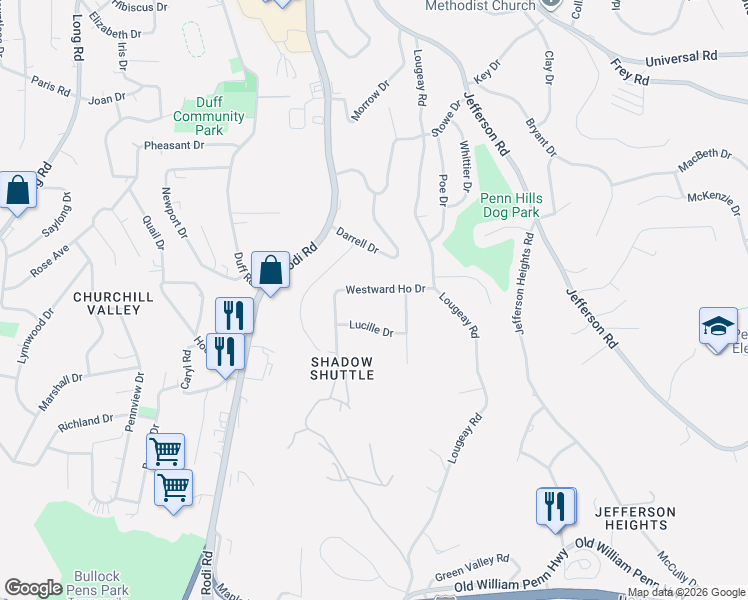 map of restaurants, bars, coffee shops, grocery stores, and more near 130 Lucille Drive in Pittsburgh