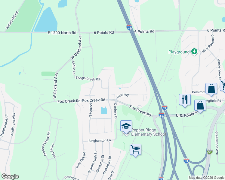 map of restaurants, bars, coffee shops, grocery stores, and more near 2508 Grey Fox Trail in Bloomington
