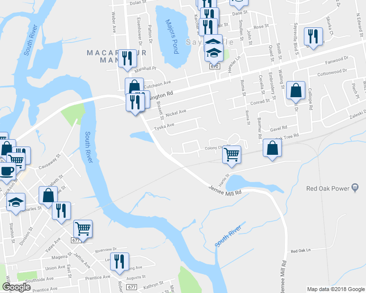 map of restaurants, bars, coffee shops, grocery stores, and more near 12 Vandeventer Court in Sayreville
