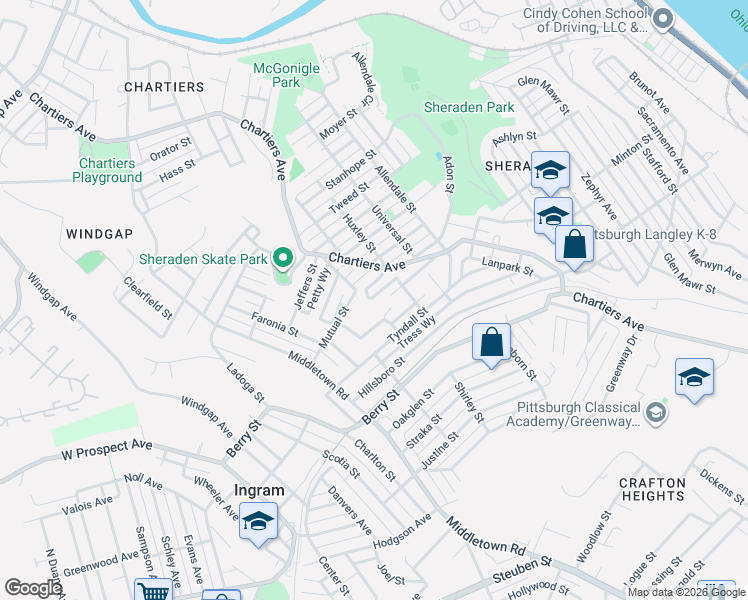 map of restaurants, bars, coffee shops, grocery stores, and more near 3000 Fadette Street in Pittsburgh