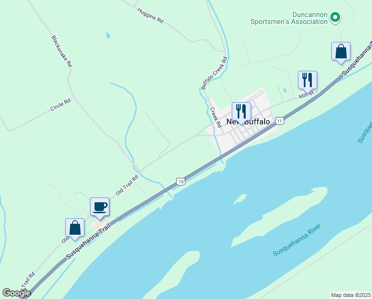 map of restaurants, bars, coffee shops, grocery stores, and more near 158 Old Trail Road in Duncannon