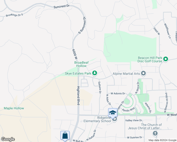 map of restaurants, bars, coffee shops, grocery stores, and more near North Montrose Drive in Utah County