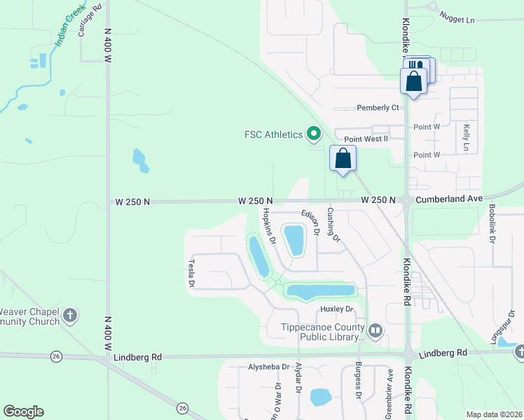 map of restaurants, bars, coffee shops, grocery stores, and more near 3501 West 250 North in West Lafayette