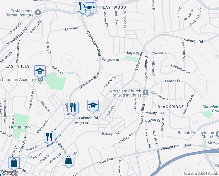 map of restaurants, bars, coffee shops, grocery stores, and more near 2117 Village Drive in Pittsburgh