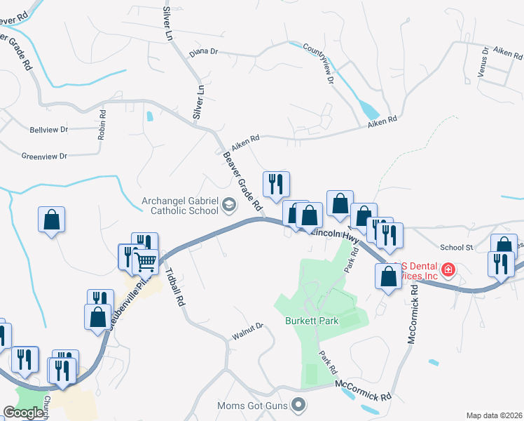 map of restaurants, bars, coffee shops, grocery stores, and more near 5690 Pennsylvania 60 in McKees Rocks