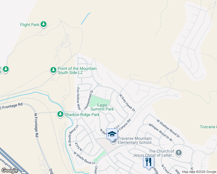 map of restaurants, bars, coffee shops, grocery stores, and more near 5203 North Ravencrest Lane in Lehi